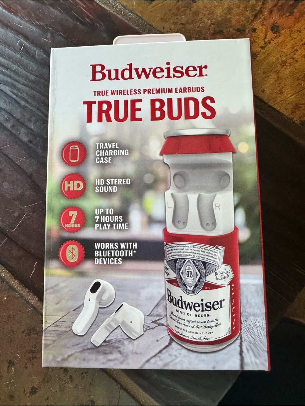 Budweiser True Buds Wireless Earbuds with Red & White Charging Can